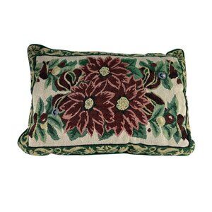 Christmas Poinsettia Tapestry Style Throw Pillow Flower Holiday Red Green